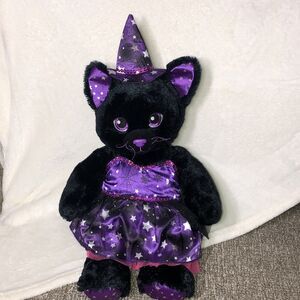 2016 Build A Bear Starry Sky Night Black/ Purple Cat Halloween Plush Dress & Hat